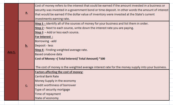 Cost of money refers to the interest that could be earned if the amount invested in a business or security was invested in a
