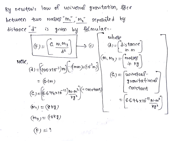 By newtons law of univoue gravitation, ce distance d s jven by folmulae 2 constant @el(6.674 ขั)N-Mktoostart 2.