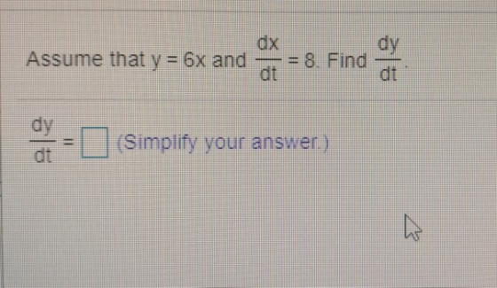 Assume that y= 6x and op = 8. Find you Simplify your answer