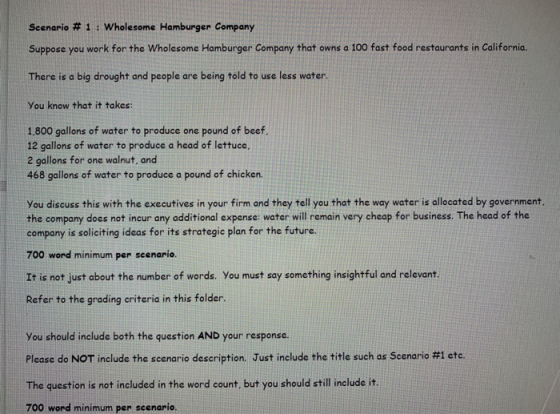 Scenario # 1 : Wholesome Hamburger Company Suppose you work for the Wholesome Hamburger Company that owns a 100 fast food res