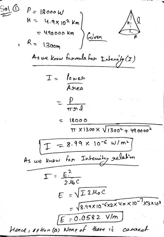 Sol Pa = 18000 W Hs 4.9x102 Km = 490000 km Griven R R = 13oom As we knew formula for Intenity (7) I. lower Area el Tord 18000