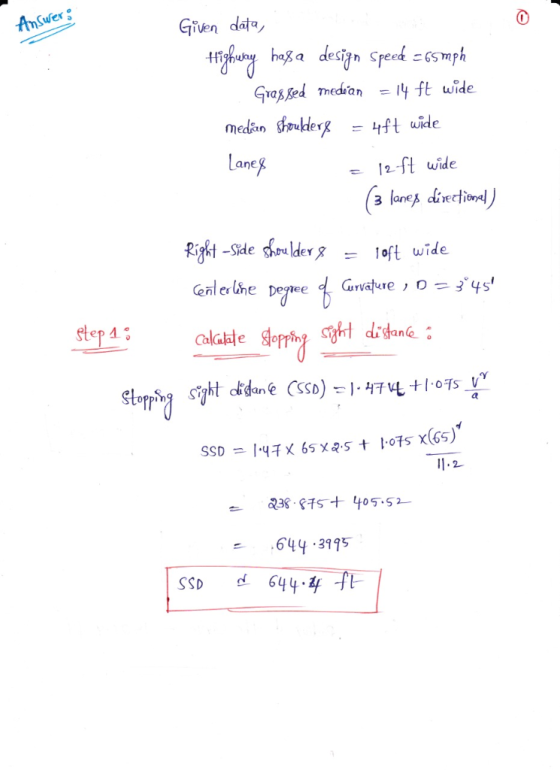 Answex Given data haßa design Speak -osmph Lane 2-ft wide oft Wide step A 3Ts+405.5 644 3115 SSD 644