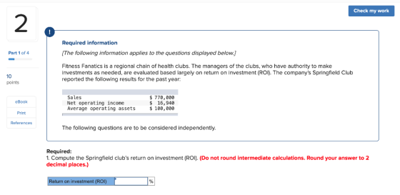 Check my work 2 Required information [The following information applies to the questions displayed below.] Part 1 of 4 Fitnes