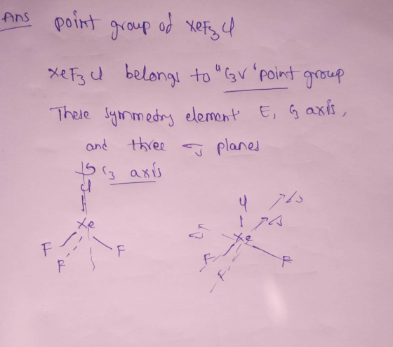 ADS point group of XeFg4 XeF3 U belongs to Ggv point group These symmetry element E, G axis, and three a planes 5c, ак і