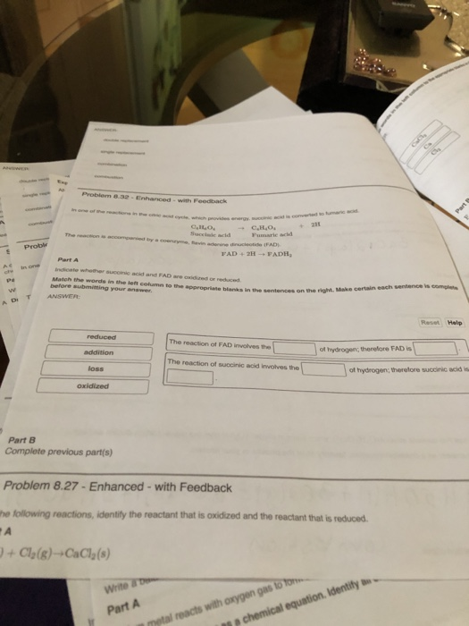 Problem - Enhanced with Feedback CLO, Suced va centaine TAD CO marie ad PADI PADH, Part A whether and FAD or reduced Malon th
