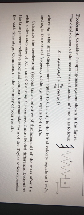 Problem 4. Consider the spring-mass system shown in the figure. The displacement of the mass m as a function of time is as fo