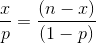 \frac{x}{p}=\frac{(n-x)}{(1-p)}