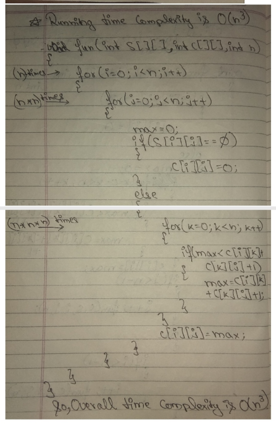 80, Overall time complexity iss Olha { ☆ Running time complexity is 0(3) void fun (int SL II I, int ct][], ind b) (times for(