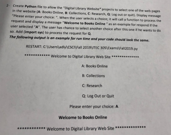 2- Create Python file to allow the Digital Library Website projects to select one of the web pages in the website (A: Books