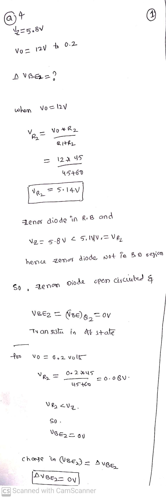change in UBE2) = IUBE @4 V=5.8V Vo = 12V to 0.2 A UBEZ? when vo=12V VO*R2 nor RIHRL 12+ 45 45+60 UR₂ = 5.140 Zenor diode in