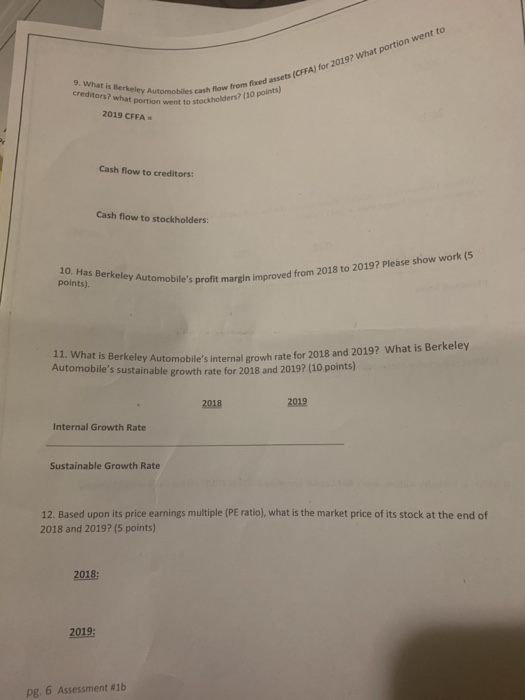 w from feed assets (CFA) for 2019? What portion went to 9. What is Berkeley Automobiles cash creditors? what portion to store