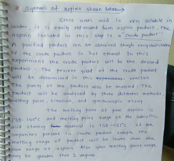duct L * Synthesis of aspisin shown below since acetic acid is ren soluble in water, it is easily separated from aspirin pro