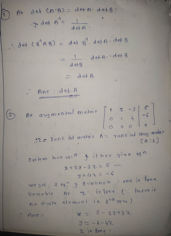 O A Ar det CA-B) = det - det B godet at det i det CBt AB) det bl. del A. det B I det A. det B det B Z det A Ano det: A 2. 3 A