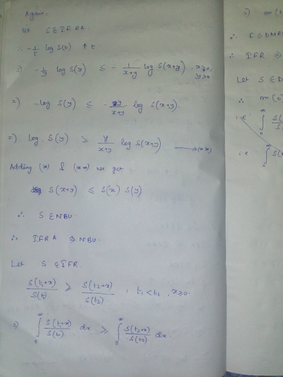 4) w Again, let SE IARA LEOMRE -- log S(E) at - - log S(x) IFR » - aty log s (nty), aso I Let SED = -log S (Y) by log S(x+y).