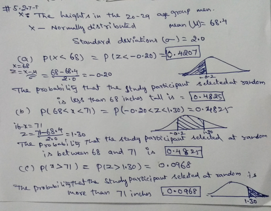 x_ The haiPars in the 20-29 a gouf men Mean (U)= 68-y , 4307 Xc68 Dat& ci pa sando İS less than 68 inche tall vs 10-H825 between 68 and 7} (A 10-182-1 mere tuan Tnuhoy 1-3D