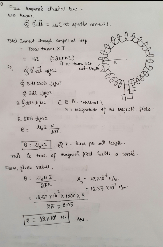 Fram Amperes cirauital law- we know, 6.di ,Cnet afeche areut J Total auareut rougl amperial loop Total tunn XI h: turni per