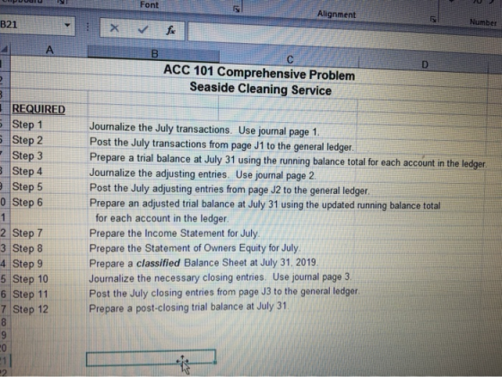 PUUCIU Font Alignment B21 Number ACC 101 Comprehensive Problem Seaside Cleaning Service REQUIRED Step 1 Step 2 Step 3 Step 4