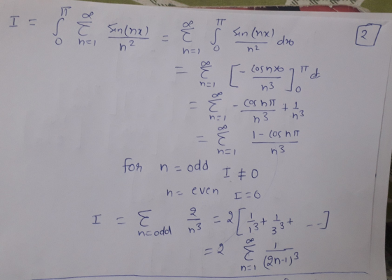 I = T ow Eco E Sin (na) 8+ Sin (nx) S = 2. hel 2 doo h n=1 ha Cosno [ d 3. n3 swingwi Cos IT 11 n3 h3 I cos hit - È nal h3 f