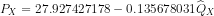Px = 27.927427178 -0.1356780310x