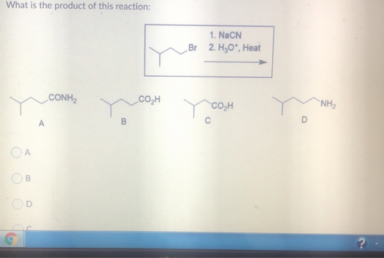 What is the product of this reaction: Br 1. NaCN 2. H30+, Heat ? -