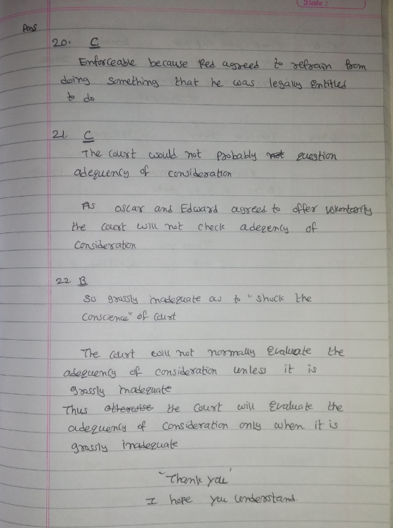 PoS 20 C Entos cease because les as ees doing something that he was lesals entites te de 21 C The Couxt couls not Pasbablyt gueshian deguens of conidesation ne -coest will-nat check adegenad de- So 9usy nederate au shacls the adeguens of considesation unless it Oudeguuen of Consideration omiy uhen it is ghasty inadeguate