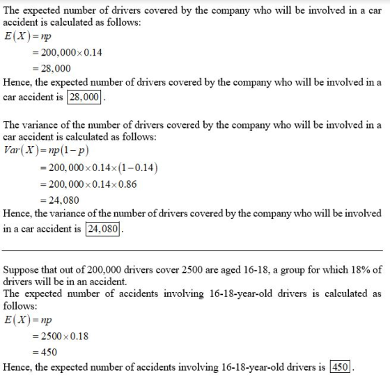 The expected number of drivers covered by the company who will be involved in a car accident is calculated as follows: E(X)=