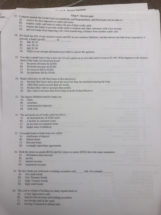 tr8-Review Questions Chap 9- Review ques 17. Congress passed the Credit Card Accountability and Responsibility, and Disclosur
