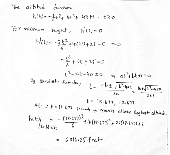 6 +4(26)+25+0 The altitude funchon h(t)= -12 +3 + 46²7 25772, to For maximum height, bit)=0 ct)= -3t2 - 347 -EL Ž +8t +2520