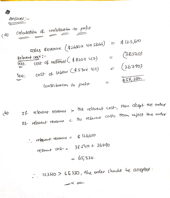 Answer calculaton of contvlbution to pwfit (4) 123,610 sales evenue ($2630xuskbs) Pelaveut cest less 3&suo) cost of malenial