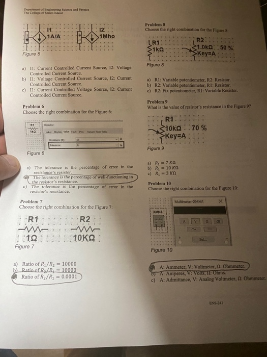 Non edhe Problem 8 Choose the right combination for the Fiscare (R1: S1k . R2: $1.00 : 50% >Key=A ::::: Figure 5 Figure 8 a)
