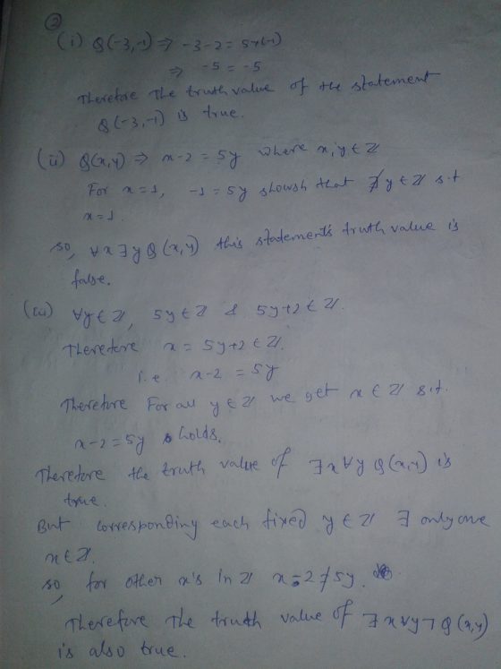-5 = -5 Therefore TLe truth value f the statement 8(-3,-1) B true. where xiy t For n=1, Y8 (,) this stadementh fruth value is
