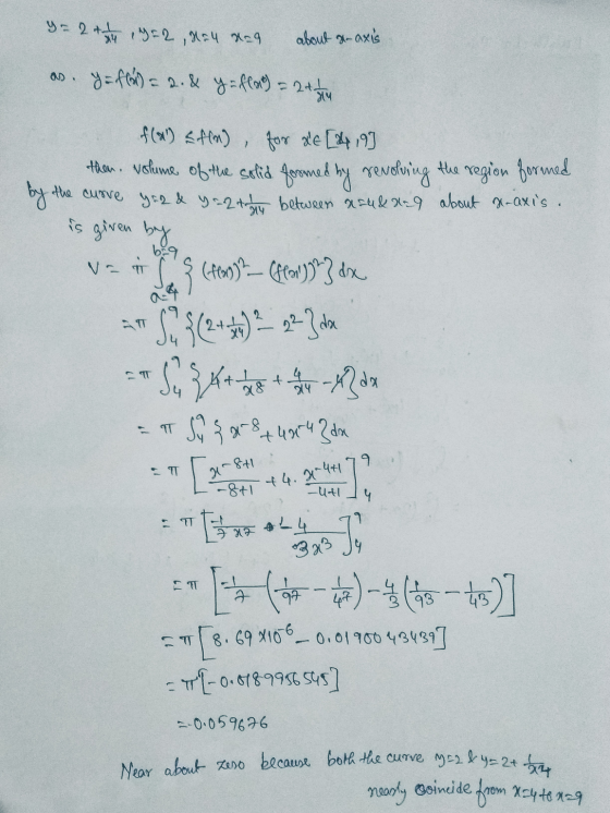 ५- 2 + 15-20५ १०१ about -axis y = frái) = 52.81) - 2 14 (64), orde[4] then volume of the solid formed by revolving the region