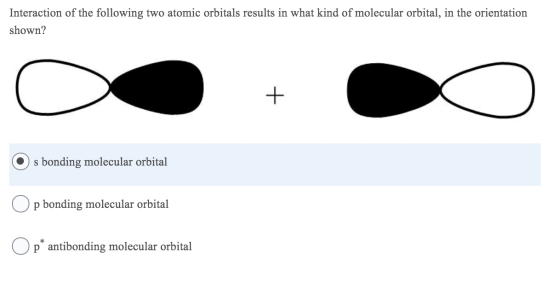 Interaction of the following two atomic orbitals results in what kind of molecular orbital, in the orientation shown? + s bon