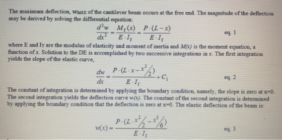 The maximum deflection, WMAX of the cantilever beam occurs at the free end. The magnitude of the deflection may be derived by