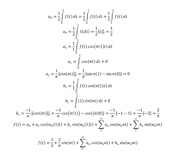as = rey de = z[ rwyde +;} rede q = a = b = f(t) cos(r(1)t) dt a = cos(re)de +0 ar = [sin(net)}} = [sin (1) – sin (0)] = 0 b
