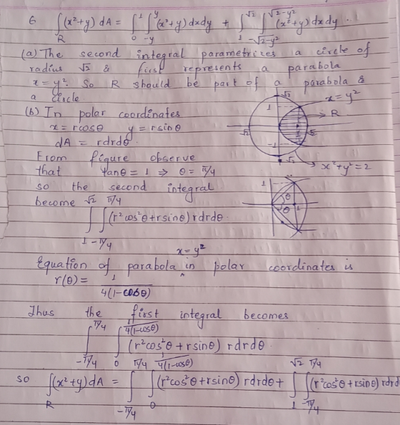 2 1/2-yz + o R (a) The second radius & R should Cocle. 6 f (x²+y) da = (- / Get y dady 1 l (x + y) dedy integral parametrizes