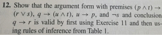 Show that the argument form with premises (p t) r