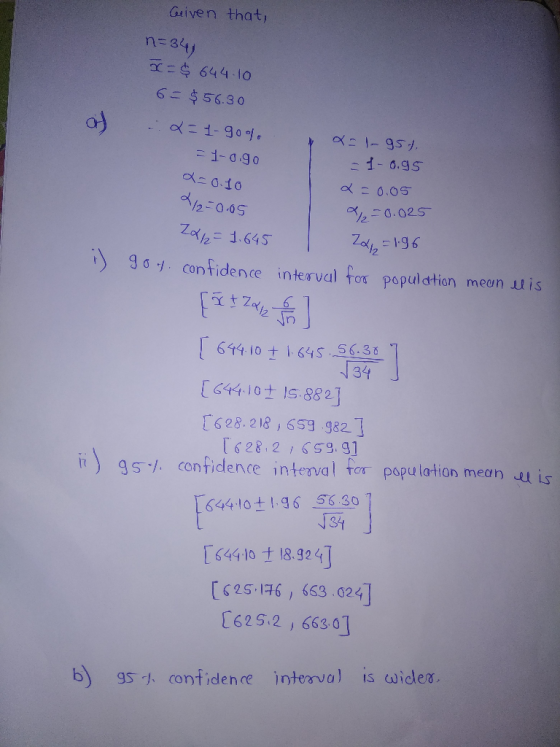 Guiven that (ニ수 644-lo 6 56.30 Or 1-a.go a0.0s 12506S Zylz 1.645 2 y g σヅ confidence interval for population meen 11 is [ 6千4