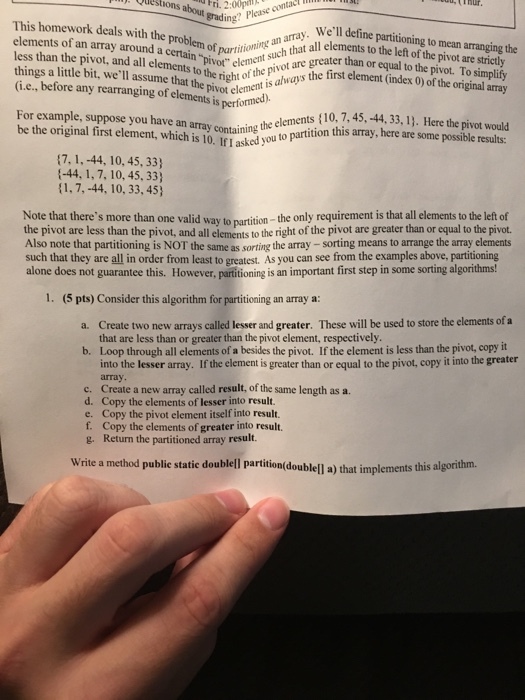 This homework deals with the problem of partitioni