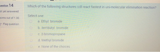 Jestion 14 tot yet answered Which of the following structures will react fastest in uni-molecular elimination reaction? oints