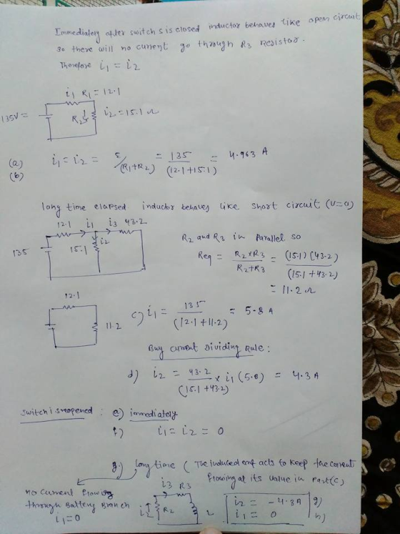 dtalen aer switch s is closed inductor beaves tike open circat 3e theve aill no cunent thuhRs Resistou 民 long time elaPSed in