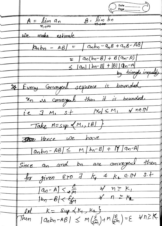 Date Page A = lim an B. lim bn ny Comergeant then it is & nen make estimate lanbn Ав/. anbn - Q₂ B + O₂B-AB/ Tan(bn-B) + B(an