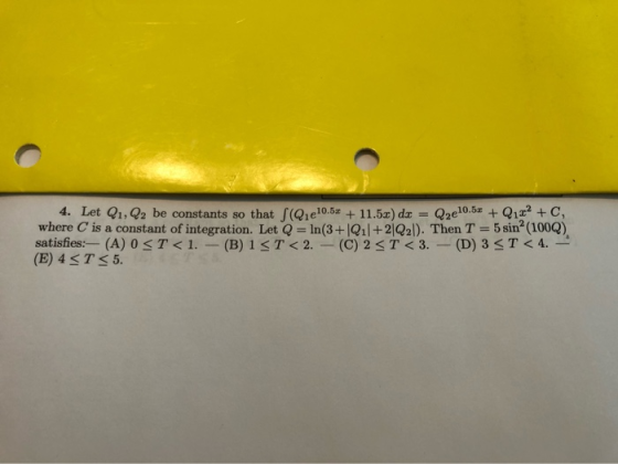 4. Let Q1, Q2 be constants so that f(Q 10.5x + 11.5x) dx = Q2e10.52 + Q1x2 + C, where C is a constant of integration. Let Q =