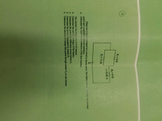 R2-12 Ω has as emf E and a negligihi enternal resistance. a Determine the equiveoat resistance of the three resistors. The cu