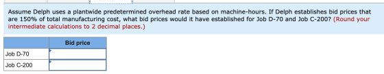 EL Assume Delph uses a plantwide predetermined overhead rate based on machine-hours. If Delph establishes bid prices that are
