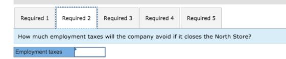 Required 1 Required 2 Required 3 Required 4 Required 5 How much employment taxes will the company avoid if it closes the Nort