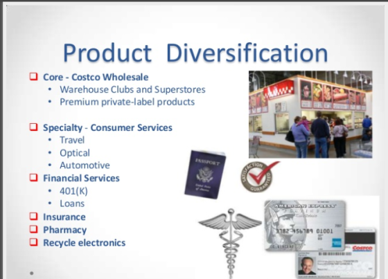 Product Diversification OCore-Costco Wholesale Warehouse Clubs and Superstores Premium private-label products OSpecialty - Co