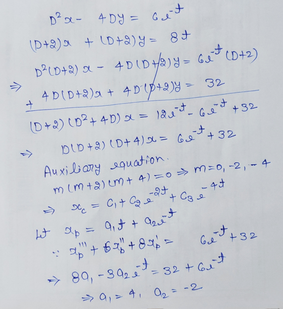 D²a- 40y = Get (D+2)a + 1D+2) y = 8+ b?(0+2) Q - 4DID Ha) y = Get (D+2) + 4D1D+2)a + 4D 40+994 = 32 10+9) (D2 + 4D) Q = 1824-
