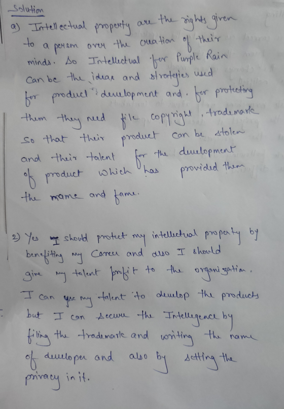 solution are person over the creation as Intellectual property the rights given to their minds. So Intellectual for Purple Ra