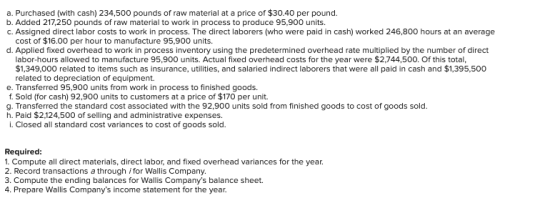 a. Purchased (with cash) 234,500 pounds of raw material at a price of $30.40 per pound. b. Added 217,250 pounds of raw materi